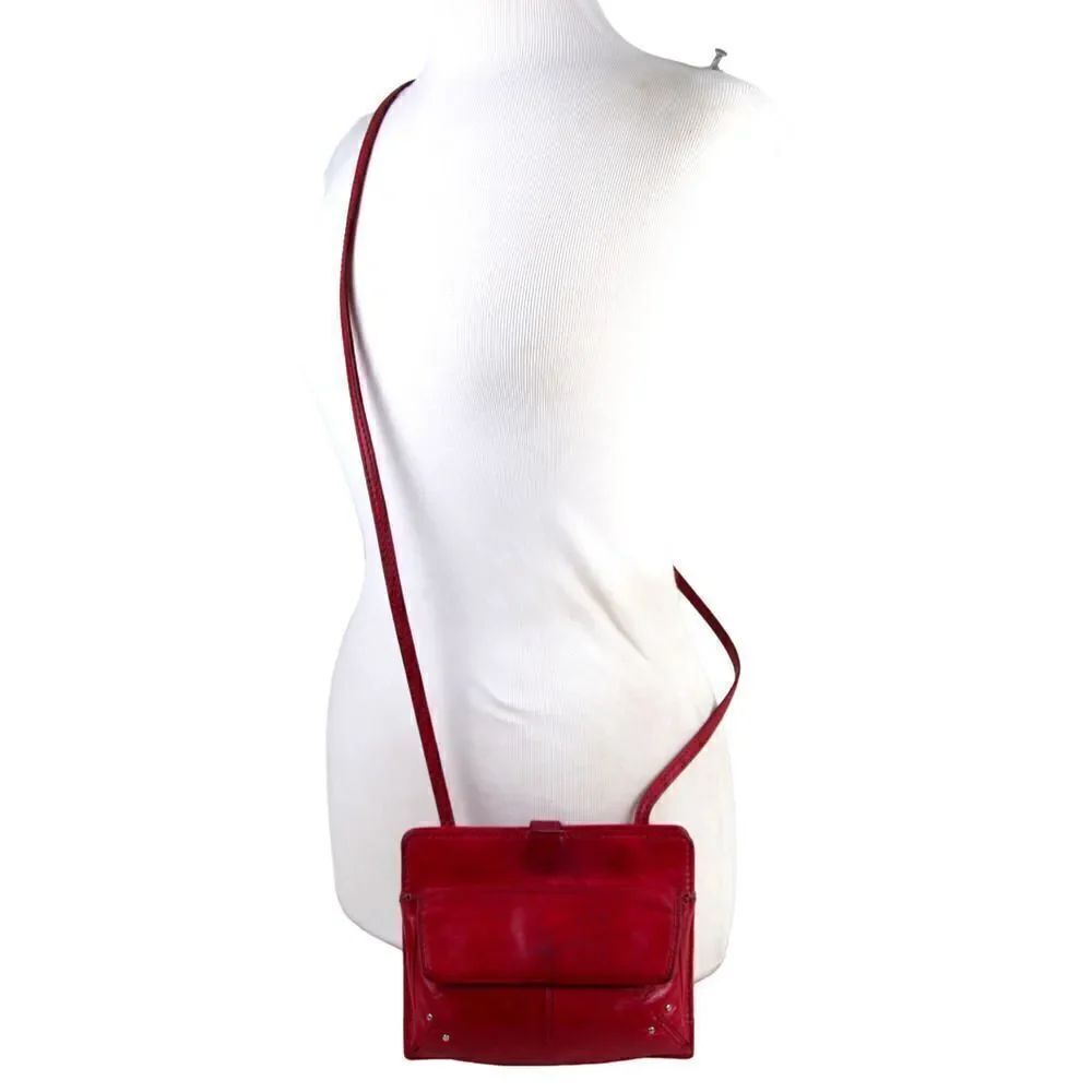 Hobo International DARK PINK GENUINE LEATHER X-BODY ORGANIZER SHOULDER BAG PURSE